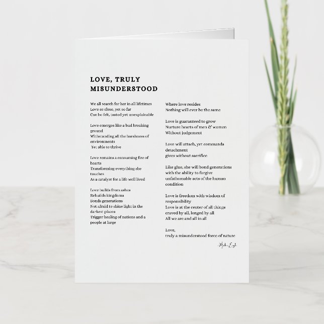 Love truly misunderstood love poem  foil greeting card (Front)