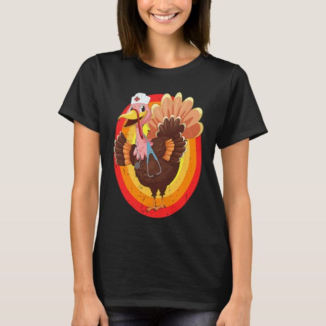 Love Turkey Stethoscope Nurse Life Thanksgiving Fa T-Shirt (Front)