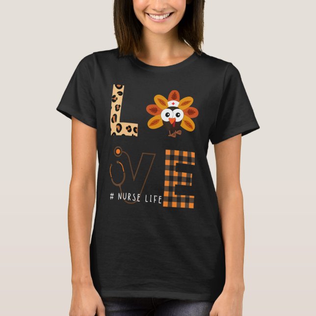 Love Turkeys Stethoscope Leopard Chequered Nurse L T-Shirt (Front)