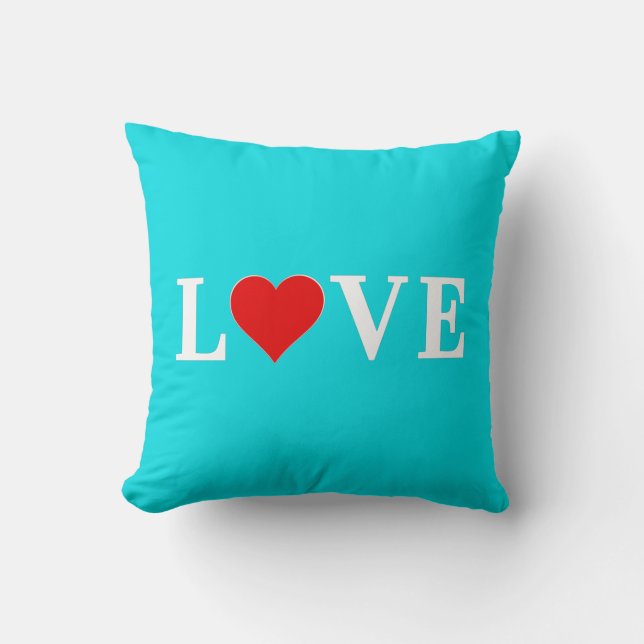 LOVE Turquoise Blue Aqua Blue Modern Chic Elegant Cushion (Front)