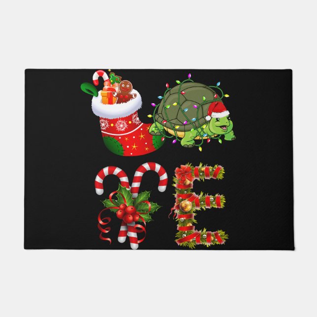 love turtle christmas lights led  santa hat christ doormat (Front)