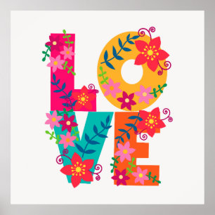 LOVE typography clipart, floral design Poster