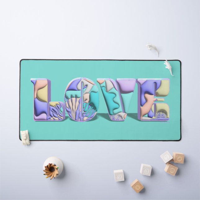 LOVE Typography Colourful Modern 3D Abstract Art  Desk Mat (Kids Table)