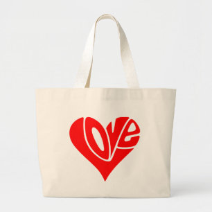 Love Typography in Heart Shape Large Tote Bag