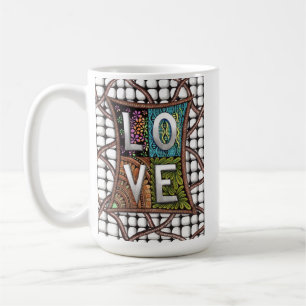 LOVE Typography Intricate Line Art Doodling Patter Coffee Mug