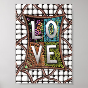 LOVE Typography Intricate Line Art Doodling Patter Poster