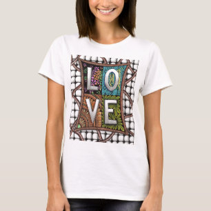 Love Typography Intricate Line Art Doodling Patter T-Shirt