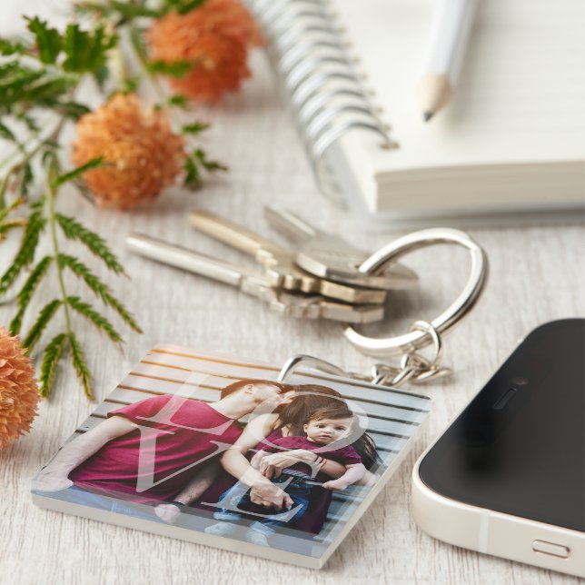 "Love" Typography Overlay Photo Key Ring (Front Right)