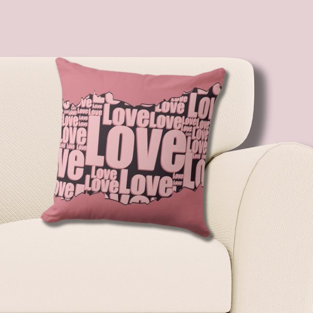 Love Typography Pink Tones Pattern  Cushion (Pink Pillow Love Typography)