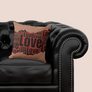 Love Typography Red & Black Irregular Pattern  Cushion