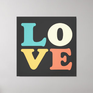 Love Typography Retro Colour Square Canvas Print