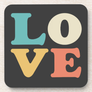 Love Typography Retro Colour Square Coaster