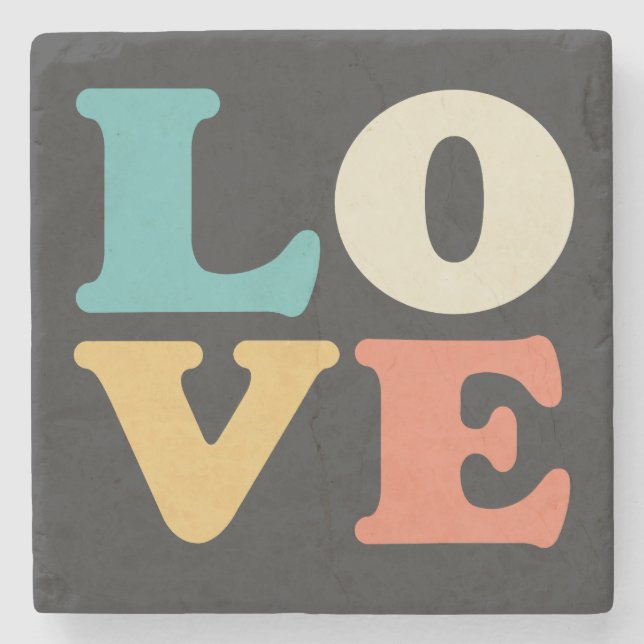 Love Typography Retro Colour Square Stone Coaster (Front)