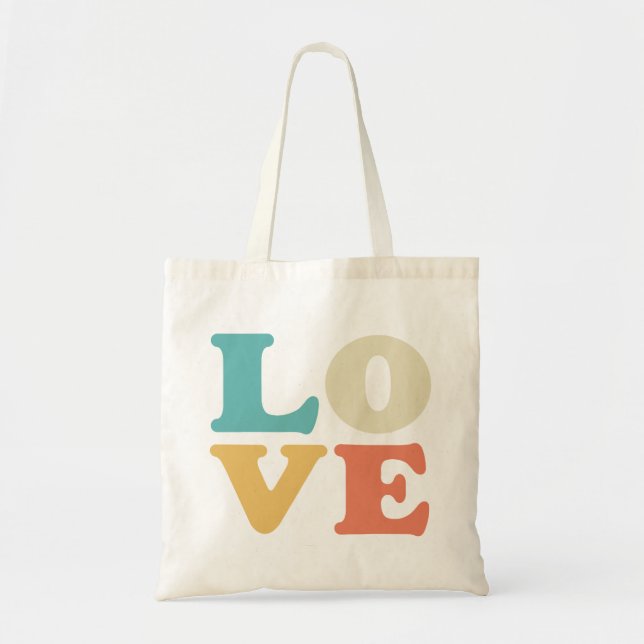 Love Typography Retro Colour Square Tote Bag (Front)