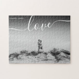 Love typography script black white wedding photo jigsaw puzzle