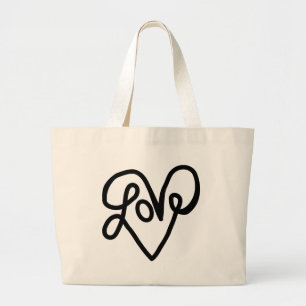 Love Typography Text Art Large Tote Bag