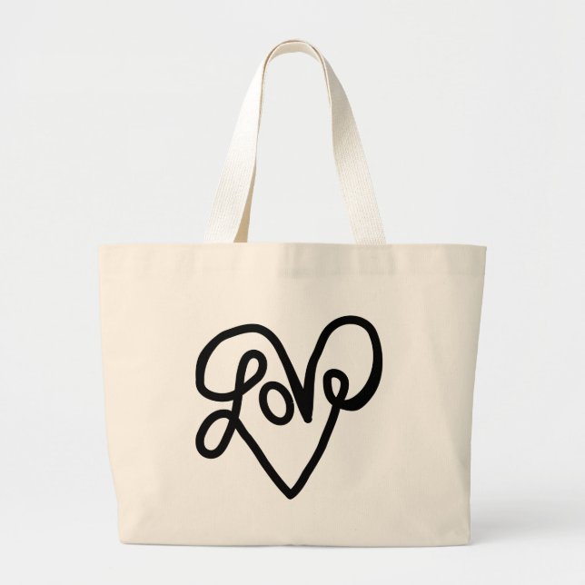 Love Typography Text Art Large Tote Bag (Front)