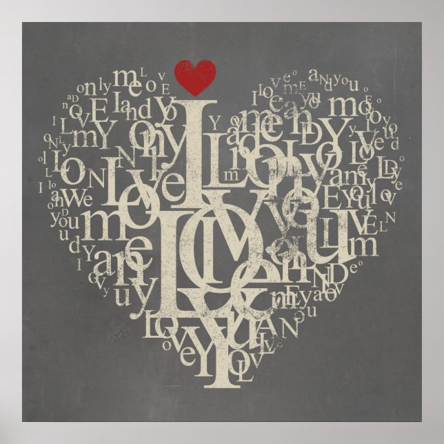 Love typography text heart grey and red poster (Front)