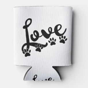 Love Typography With Dog Paw Prints Can Cooler
