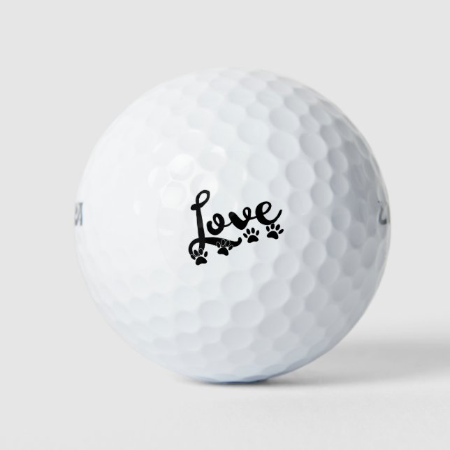 Love Typography With Dog Paw Prints Golf Balls (Front)