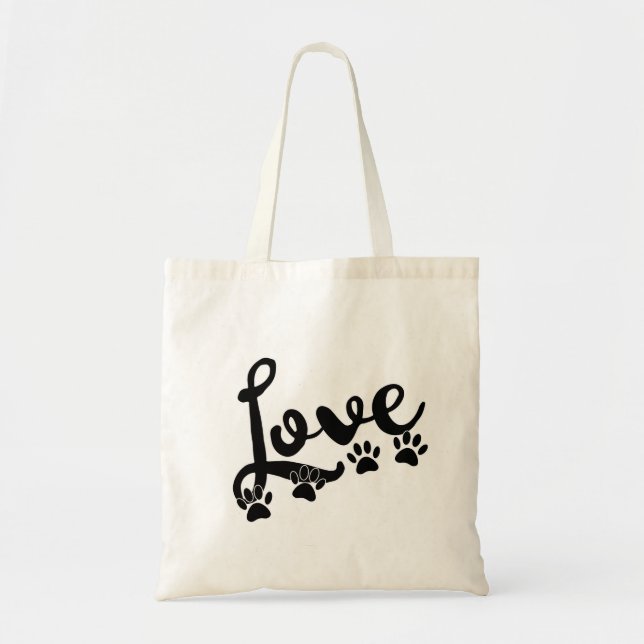 Love Typography With Dog Paw Prints Tote Bag (Front)