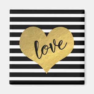 Love Typography With Gold Heart And Stripes Magnet