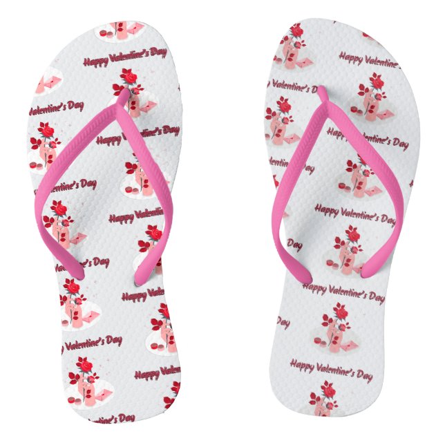 Love Typography with Hand and Rose  Jandals (Footbed)