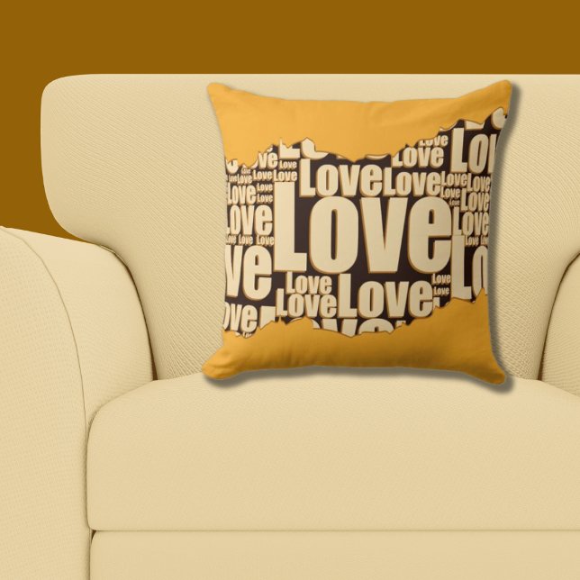 Love Typography Yellow Shades Pattern  Cushion (Love Typography Yellow Shades Pattern Throw Pillow)