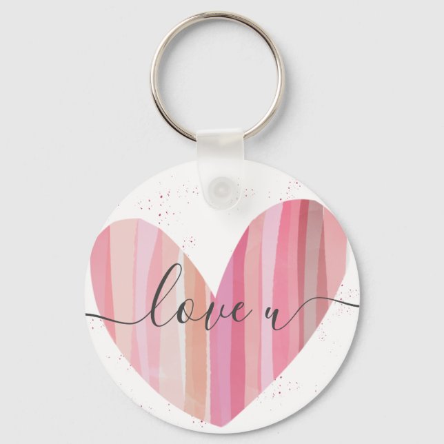 love U Cute Pink Textured Heart Key Ring (Front)