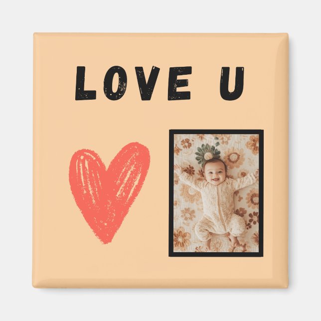 LOVE U heart design with customizable photo Magnet (Front)