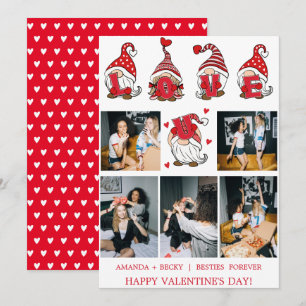 Love U Lettering Gnomes BFF Five Photos Red Holiday Card