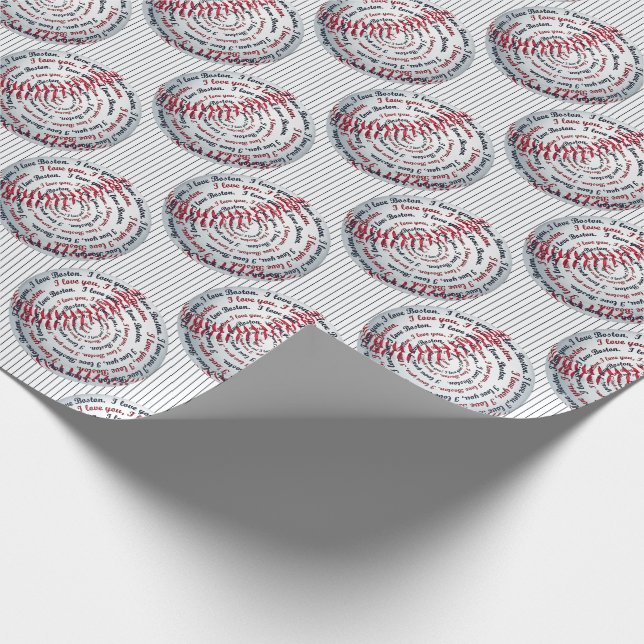Love U Love Boston-Baseball Gift Wrap 02-Blue (Corner)