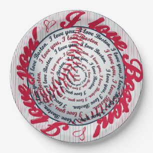 Love U, Love Boston-Baseball Paper Party Plates