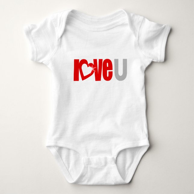 "love U" sparkle heart red grey text baby grow Bodysuit (Front)