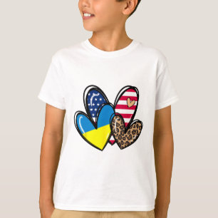Love Ukraine Usa American Flag Heart Leopard Women T-Shirt