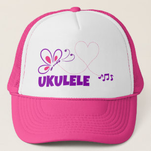 Love Ukulele Pink Purple Butterfly Heart Trucker Hat