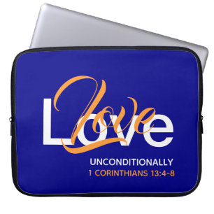 LOVE UNCONDITIONALLY Christian Bible Blue Laptop Sleeve