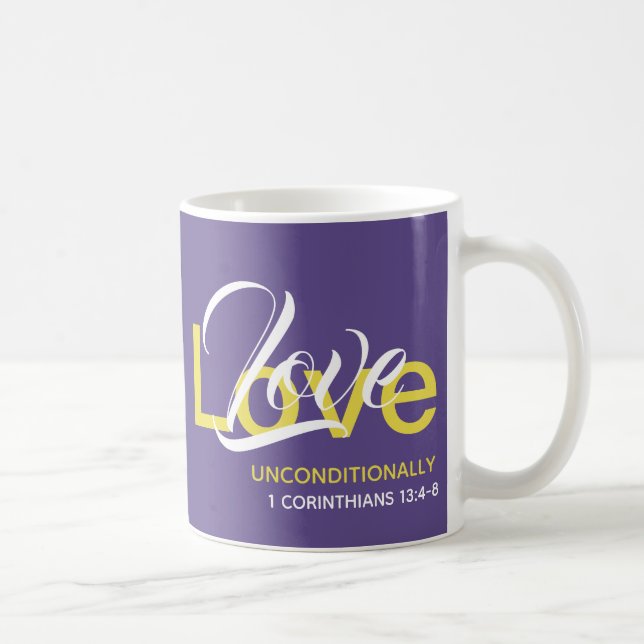 LOVE UNCONDITIONALLY Monogram Christian Purple Coffee Mug (Right)