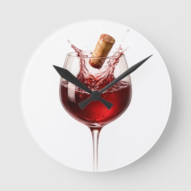 Love Uncorked Elegant Wine Splash Wedding Gift Round Clock (Front)