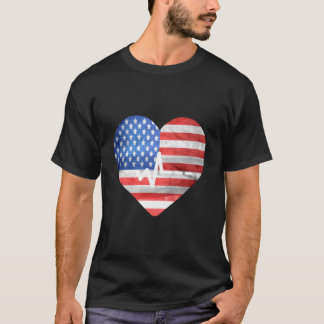 Love Usa American Flag 4Th July Hebeat American T-Shirt