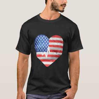 Love Usa American Flag 4Th July Hebeat American T-Shirt