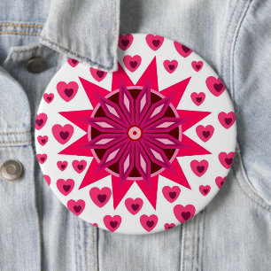 LOVE VALENTINE, BIRTHDAY PARTY GIFT WITH HEARTS  B 6 CM ROUND BADGE