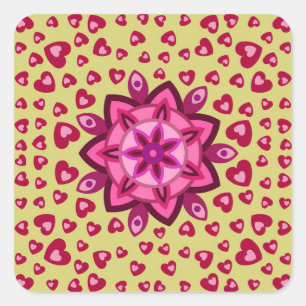 LOVE VALENTINE, BIRTHDAY PARTY GIFT WITH HEARTS SQ SQUARE STICKER