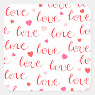 Love Valentine Pink Red Hearts Square Sticker