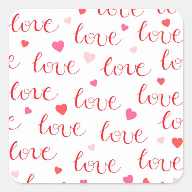 Love Valentine Pink Red Hearts Square Sticker (Front)