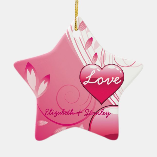 Love Valentine’s Day hearts swirls custom ornament (Front)