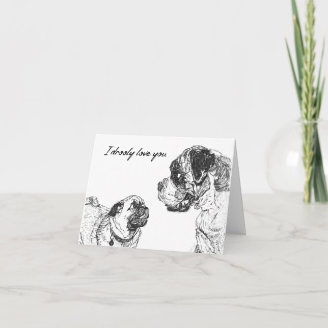 Love Valentines Couple Pug Boxer dog Card (Front)