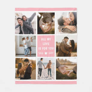 Love Valentine's Day 8 Photo Collage Fleece Blanket