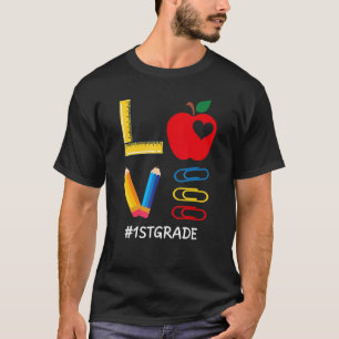 LOVE Valentines Day Apple Crayon 1st Grade Teacher T-Shirt