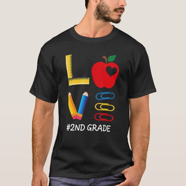 LOVE Valentines Day Apple Crayon 2nd Grade Teacher T-Shirt (Front)